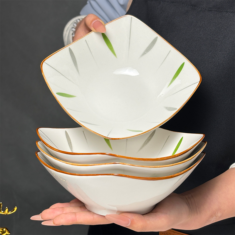 咏柳四角盘子深碗家用可微波炉高颜值轻奢陶瓷菜碗盘沙拉碗深汤盘