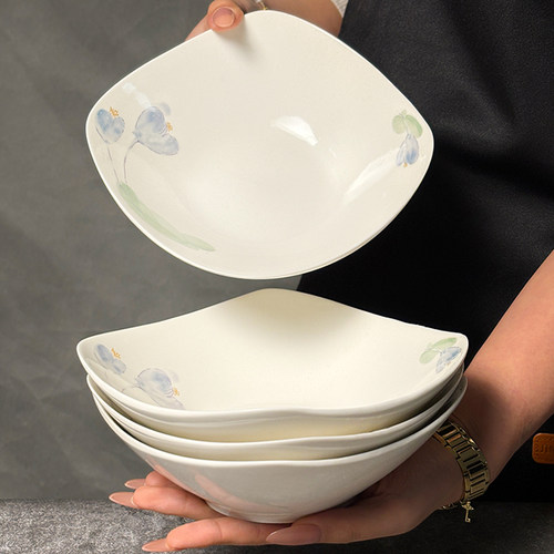 墨荷盘子家用菜盘2026新款高级感餐具四角盘沙拉碗盘酸奶凉菜盘子