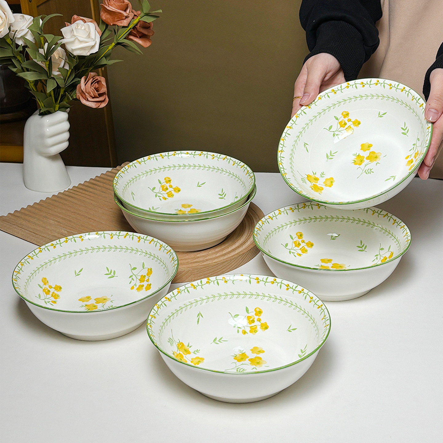 菜碗家用2025新款7英寸陶瓷釉下彩斗笠面碗汤面碗拉面碗螺蛳粉碗