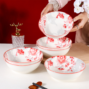 7英寸碗家用陶瓷吃饭碗10个装釉下彩加厚防烫新年吃面的碗拌饭碗