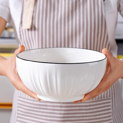 6英寸面碗家用简约黑边北欧圆形条纹陶瓷釉下彩微波炉适用汤面碗