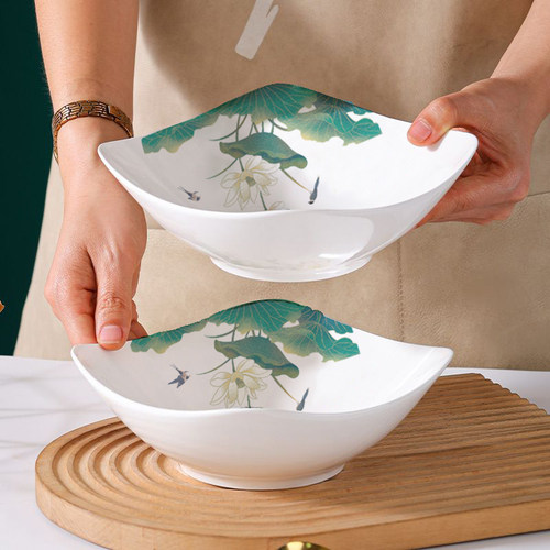 四角盘子菜盘家用深碗8寸高颜值陶瓷菜碗盘沙拉碗深汤盘可微波炉