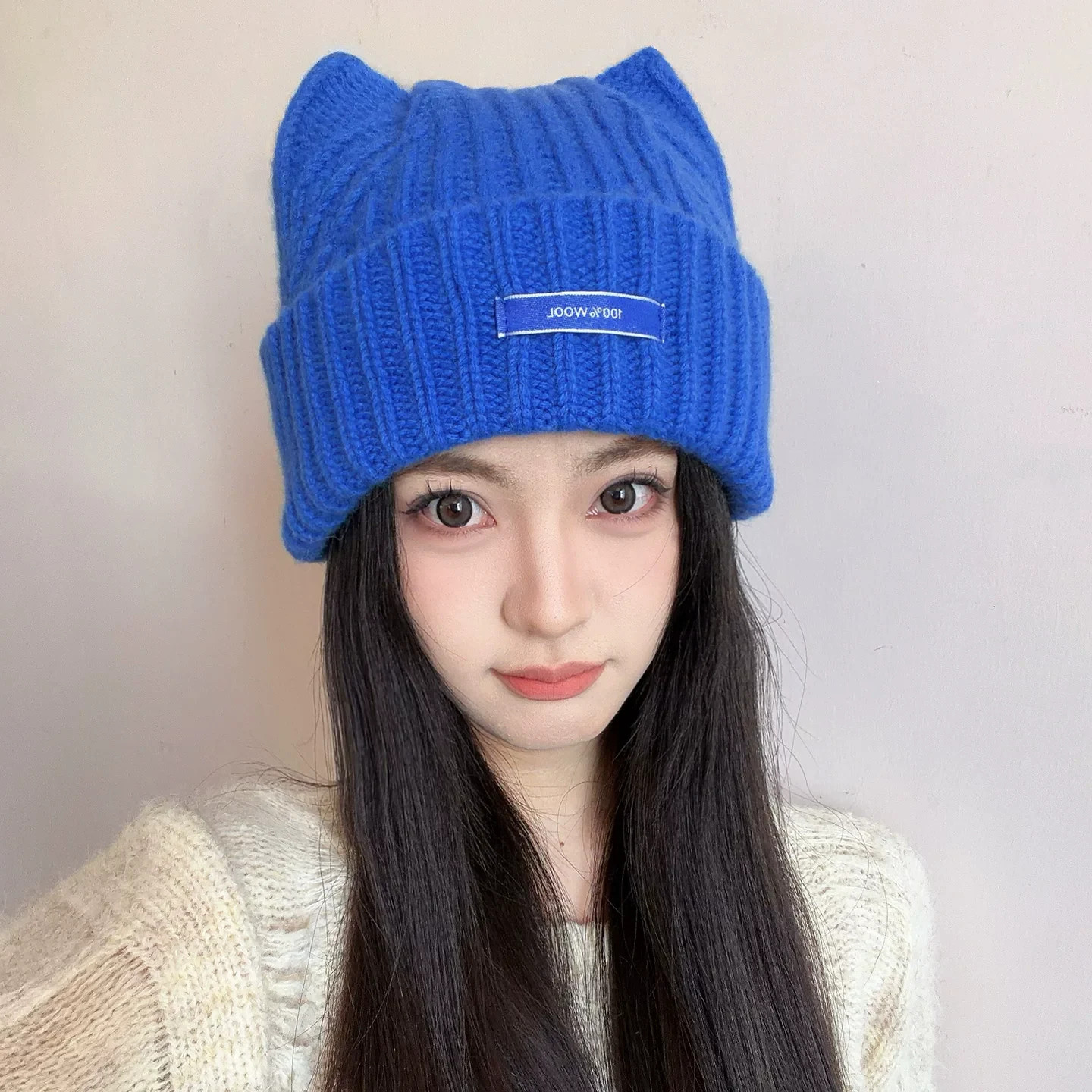 100%羊毛猫耳包头帽保暖显脸小