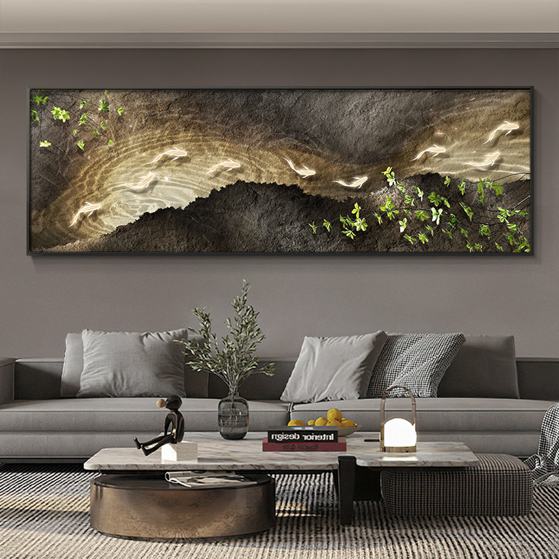 九鱼图客厅装饰画现代轻奢高级感沙发背景墙挂画侘寂风卧室壁画,家居饰品,现代装饰画,淘宝优惠券,粉丝福利购,淘宝优惠卷