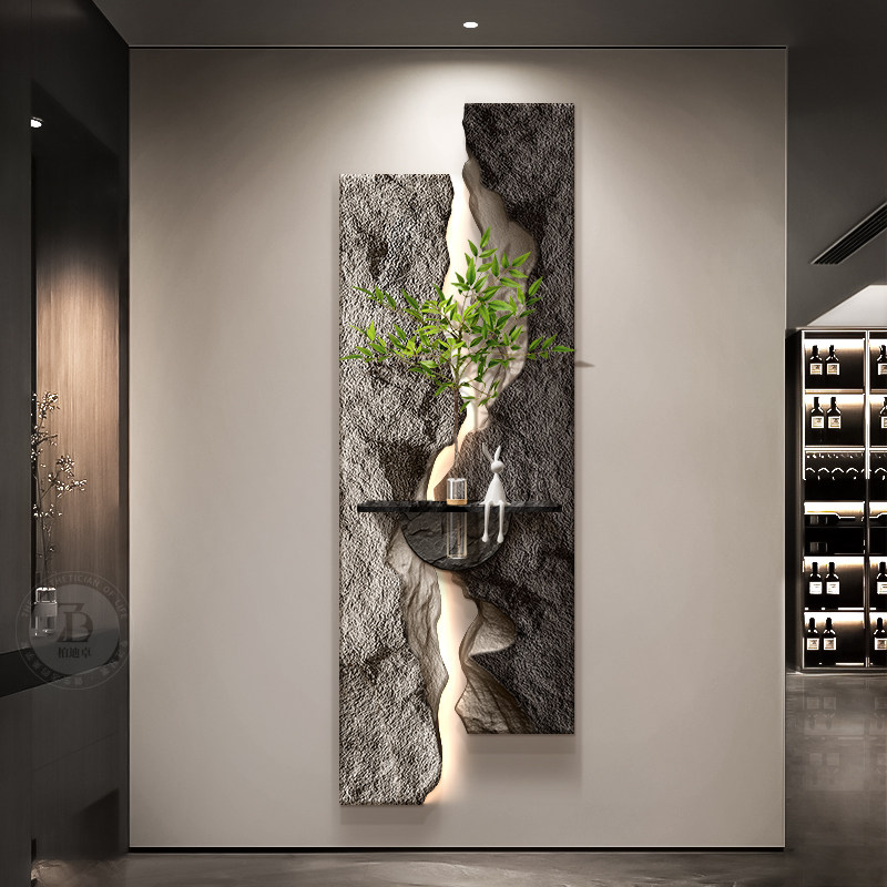 轻奢高级感水培绿植玄关装饰画抽象肌理感走廊挂画立体砂岩壁灯画