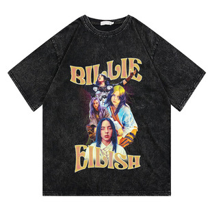 CLFC 歌手Billie Eilish直喷t恤美式嘻哈朋克短袖vintage潮牌长袖