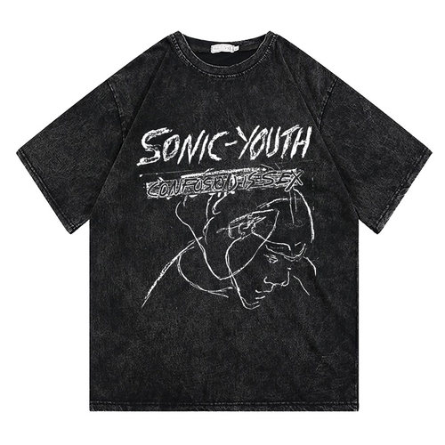 CLFC Sonic Youth音速青年涂鸦直喷水洗做旧透气纯棉短袖长袖T恤