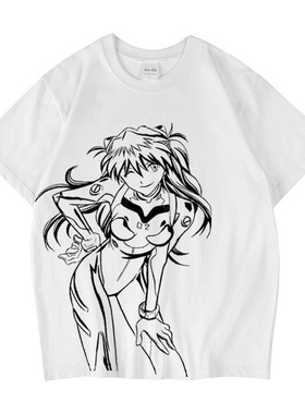 CLFC 动漫手绘福音战士EVA 明日香线条克线条T美式短袖tee长袖T恤