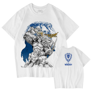 T恤短袖 暴雪游戏魔兽世界T恤WOW联盟雄狮瓦里安美式 双面复古长袖