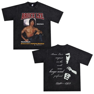 长袖 vintage复古潮牌重磅纯棉短袖 T恤 李小龙T恤水洗做旧美式 CLFC