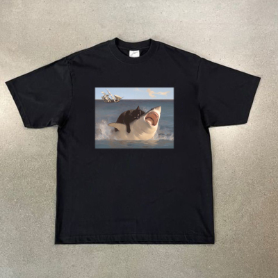 CLFC大白鲨Jaws美式休闲创意男女青年同款纯棉宽松复古做旧长短袖