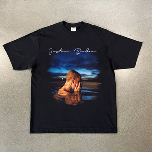 CLFC 贾斯汀比伯Hailey and Justin Bieber湖中美潮设计宽松短袖T