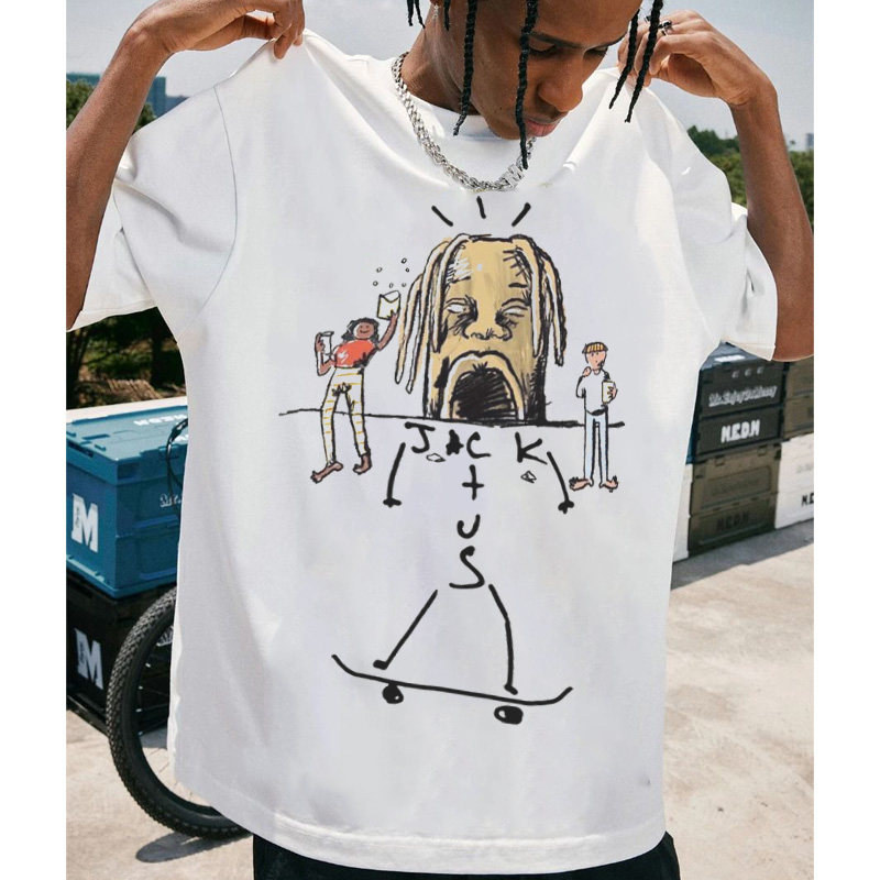 CLFC  原创嘻哈说唱Travis Scott特拉维斯涂鸦长短袖Te宽松小领口