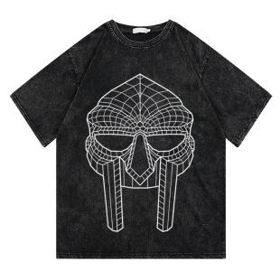 同 T恤长袖 DOOM铁面孔大面具嘻哈西海岸重磅小领口潮流复古短袖