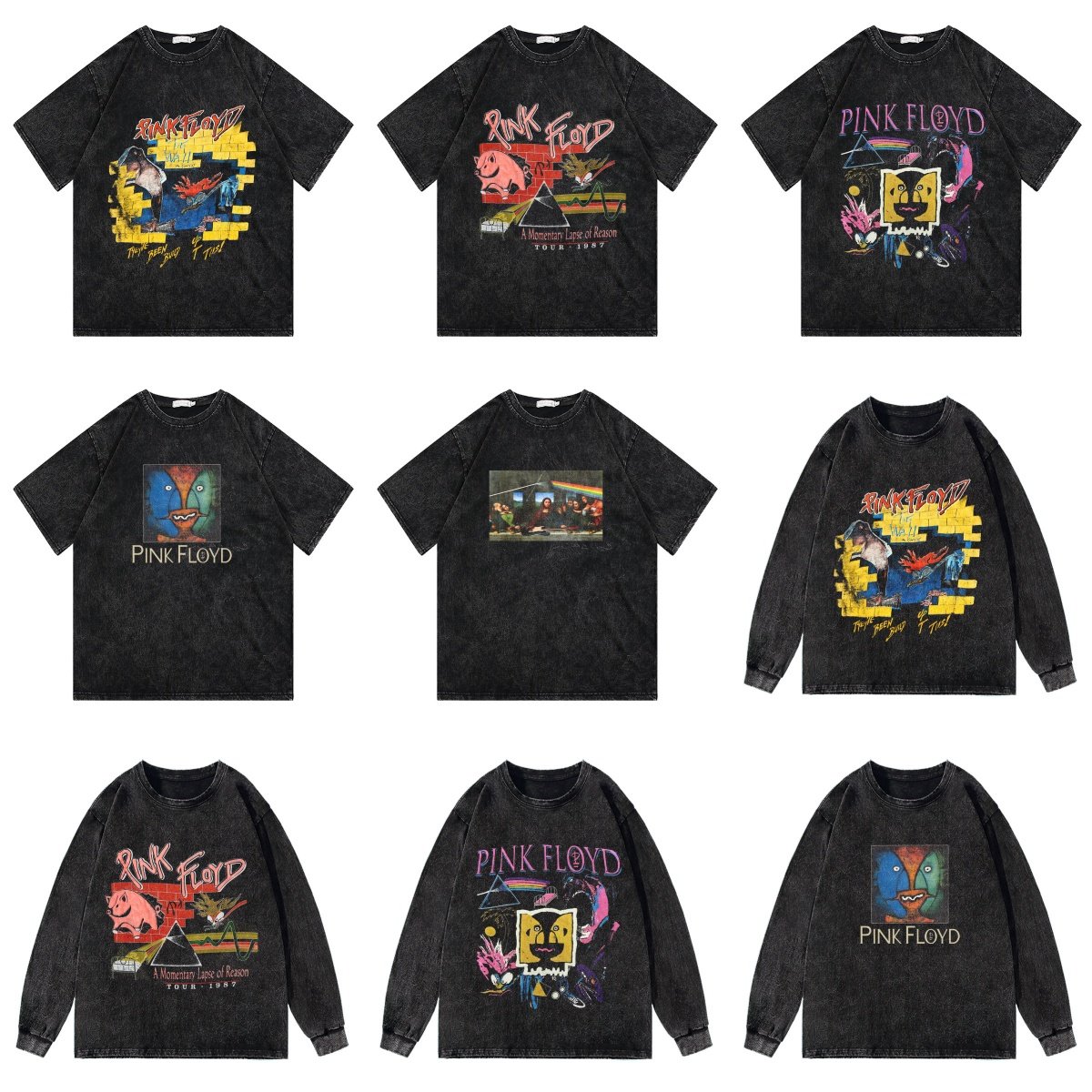 CLFC 水洗做旧弗洛伊德pink floyd搞怪美式T恤复古男女宽松长短袖