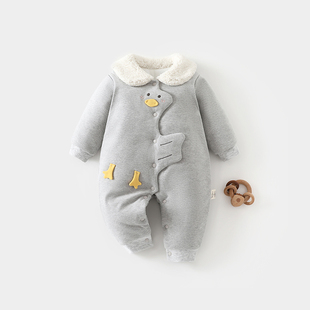 婴儿加棉连体衣男女宝宝200g夹棉加厚冬季棉服婴幼儿连身哈衣爬服