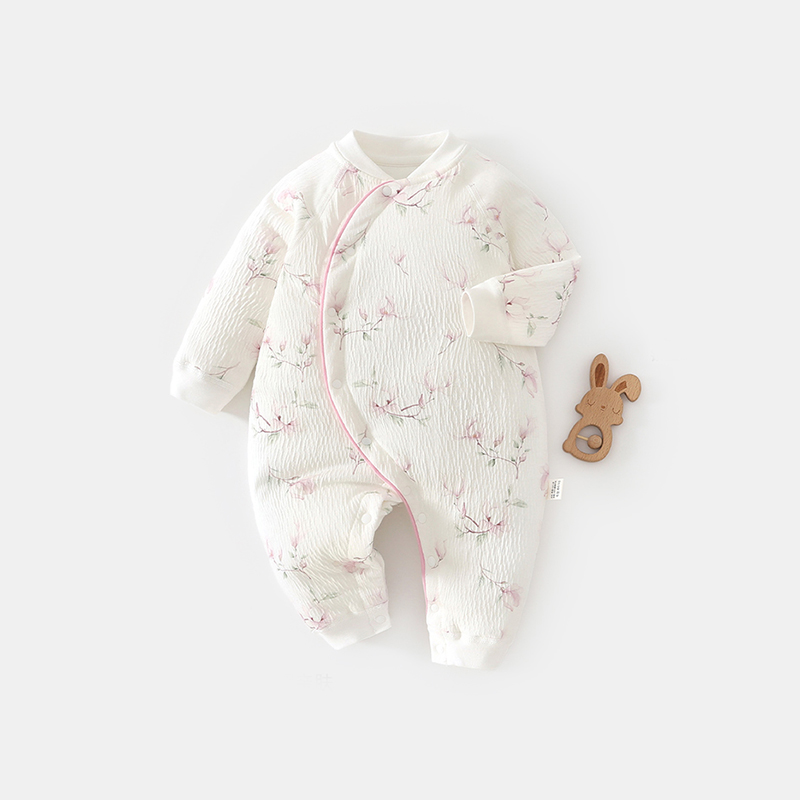 女宝宝婴儿夹棉连体衣秋冬季40g