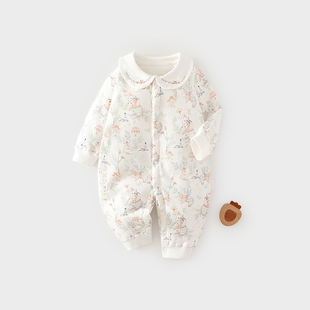 婴儿衣服秋冬季新款夹棉连体衣女宝宝纯棉加厚保暖哈衣棉衣棉服