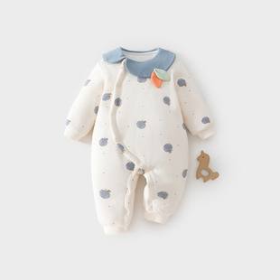 婴儿夹棉连体衣秋冬季 80克薄棉男女宝宝红色棉服可爱外出哈衣爬服