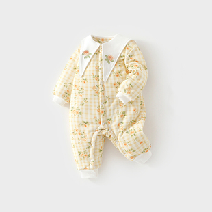 女宝宝260g夹棉连体衣秋冬季婴儿棉服加棉加厚外出服可爱哈衣爬服