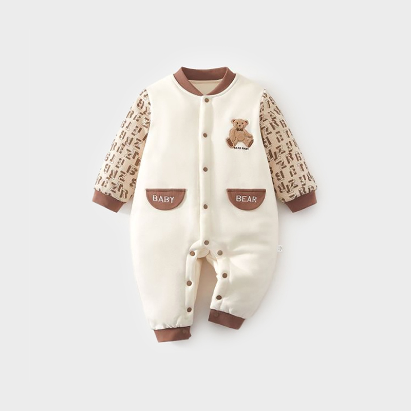 婴儿夹棉连体衣秋冬小熊男女宝宝
