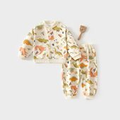 婴儿衣服春装 男女宝宝对开外出服早春外穿两件套纯棉婴儿分体套装