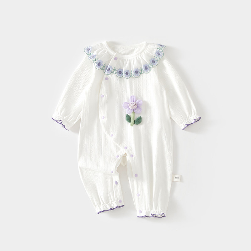 女宝宝婴儿连体衣夏季提花薄款和服哈衣空调服外穿甜美风爬服夏装