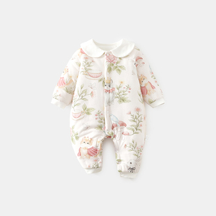 婴儿夹棉连体衣150克男女宝宝衣服秋冬季 加厚保暖新生儿哈衣冬装