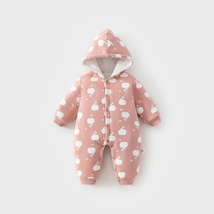 女宝宝夹棉连体衣冬季 棉服婴儿150克加棉加厚带帽外出服哈衣爬服