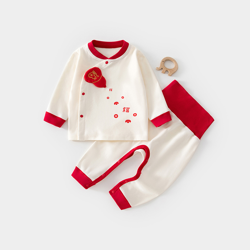 婴儿大红过年秋衣秋裤两件套