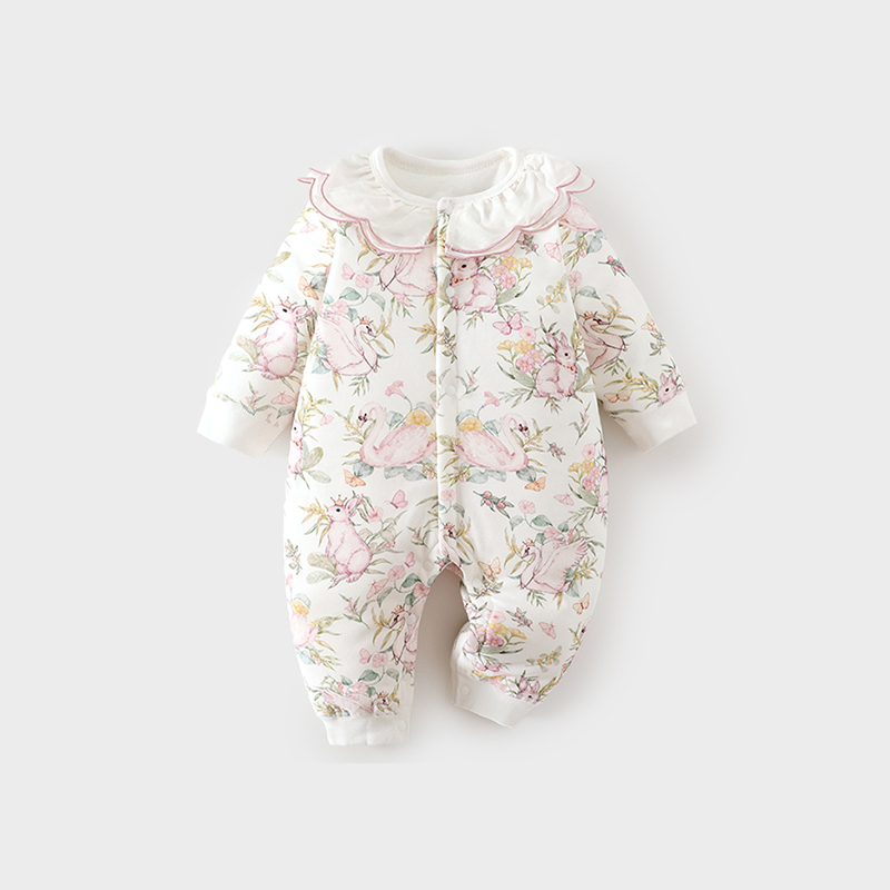 女宝宝夹棉连体衣秋冬季60克薄棉