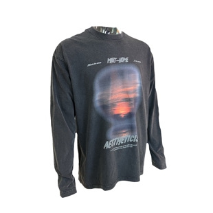 【日落唯美】高街简约240G洗水黑美式小领口打底宽松版型长袖T恤