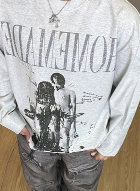 【艺术的爱人】美式休闲设计感小领口宽松字母印花长袖T恤艺术