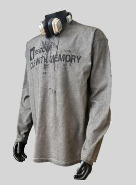 【记忆和解】美式休闲设计感小领口宽松字母印花长袖T恤潮流