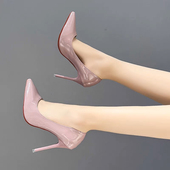 高跟鞋 黑色红底10厘米性感尖头单鞋 床上女细跟2024年新款 夏季