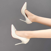 高跟鞋 黑色红底10厘米性感尖头单鞋 床上女细跟2024年新款 夏季