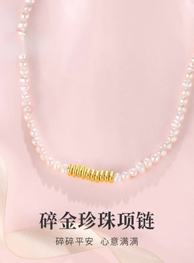 淡水珍珠金项链女碎金碎银轻奢国风小众锁骨链饰品