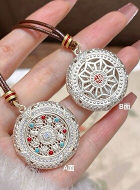 银色可旋转福轮长款毛衣链项链女吊坠配饰士饰品