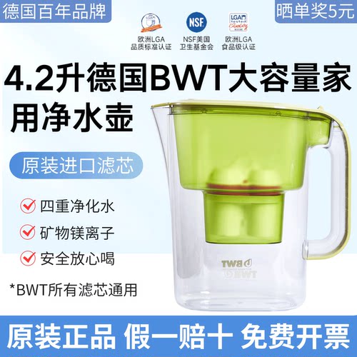 德国BWT倍世4.2L益家系列净水壶家用厨房大容量过滤水净水壶