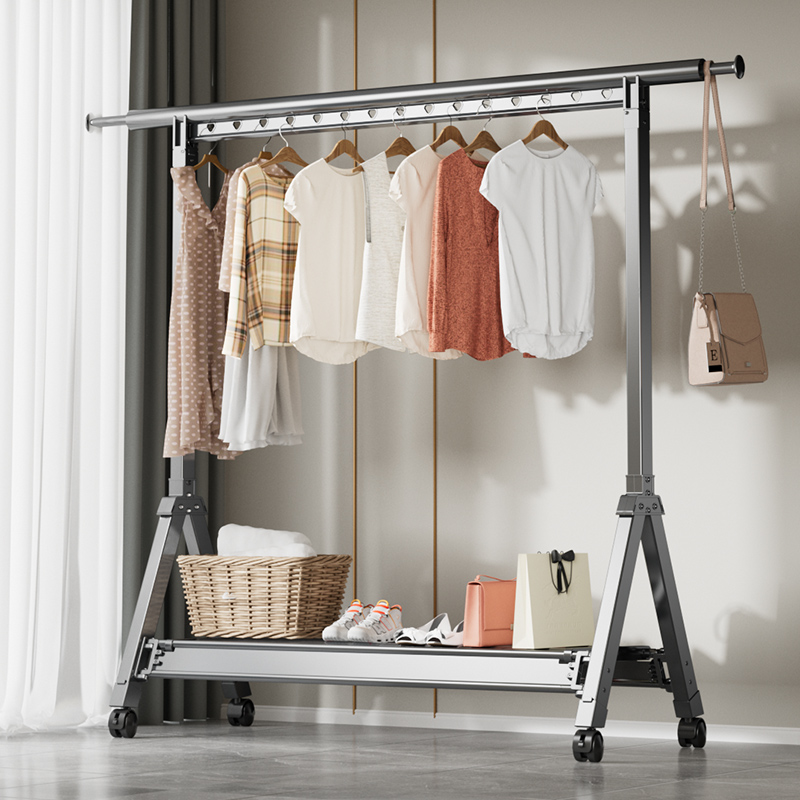 落地晾衣架铝合金伸缩加厚卡扣式