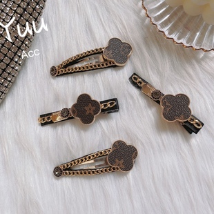 日韩四叶草轻奢金属发夹米奇爱心侧边鸭嘴夹老花皮质刘海边夹爆款