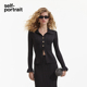 portrait 春夏经典 黑修身 self 精致优雅针织翻领长袖 上衣