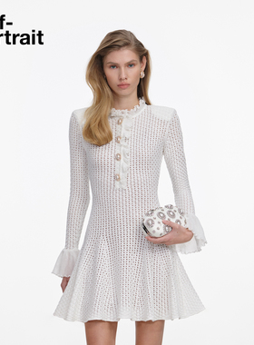self-portrait 2026春夏新款象牙白法式气质蕾丝领针织连衣裙