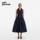 藏蓝色通勤翻领气质塔夫绸连衣裙 2025秋冬新款 self portrait