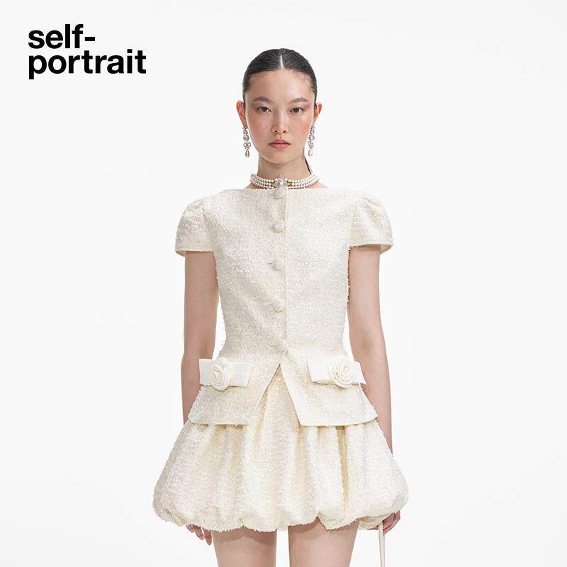 [新年胶囊]self-portrait 象牙白短袖花苞连衣裙