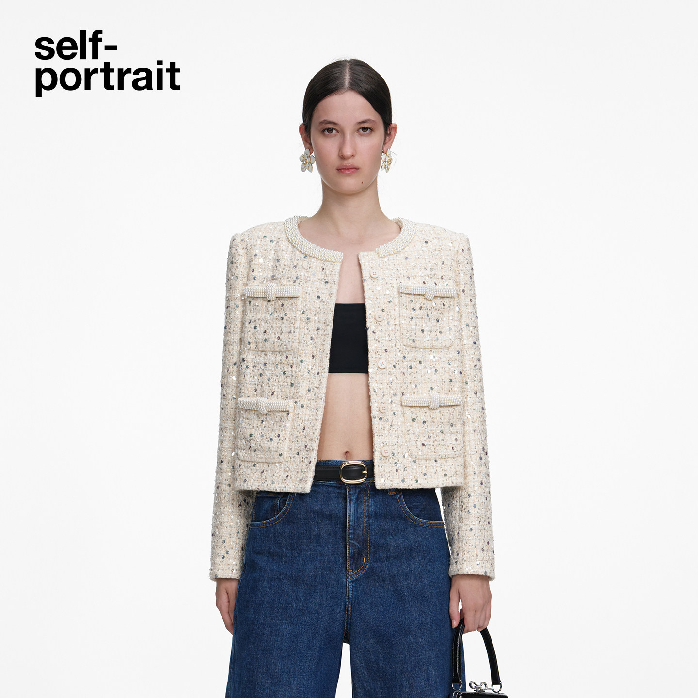 self-portrait 2026早春新款象牙白亮片粗花呢小香风外套上衣