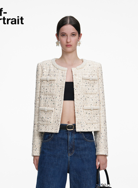 self-portrait 2026早春新款象牙白亮片粗花呢小香风外套上衣