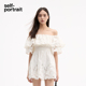 self 春夏纯净白一字肩荷叶蕾丝连衣裙短裙 portrait