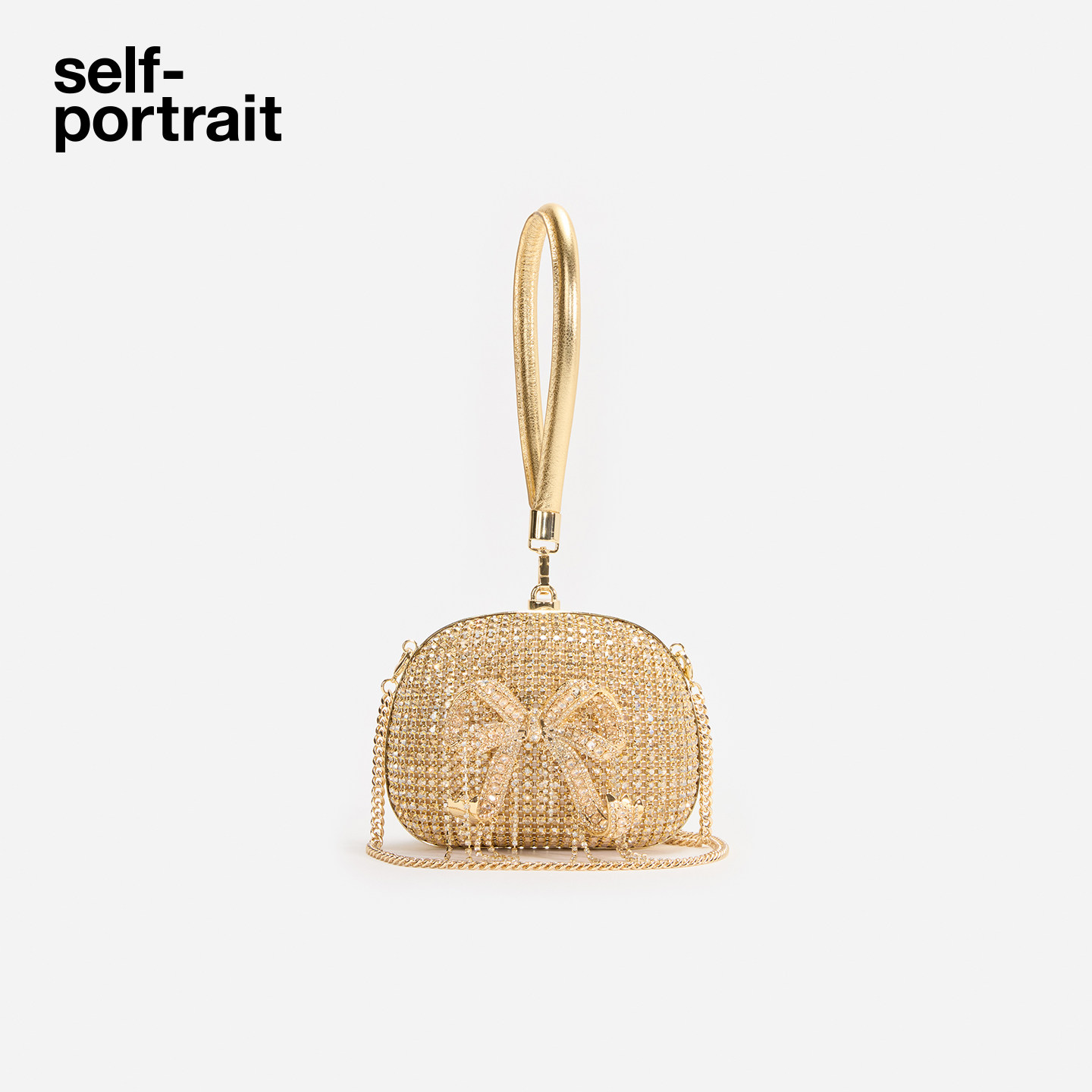 [送礼]self-portrait 2025秋冬新款金色满钻流苏蝴蝶结手拿包