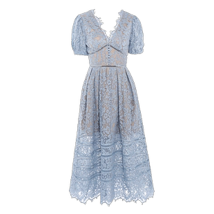 self-portrait 春夏经典蓝色蕾丝裙收腰显瘦气质派对SP长裙连衣裙